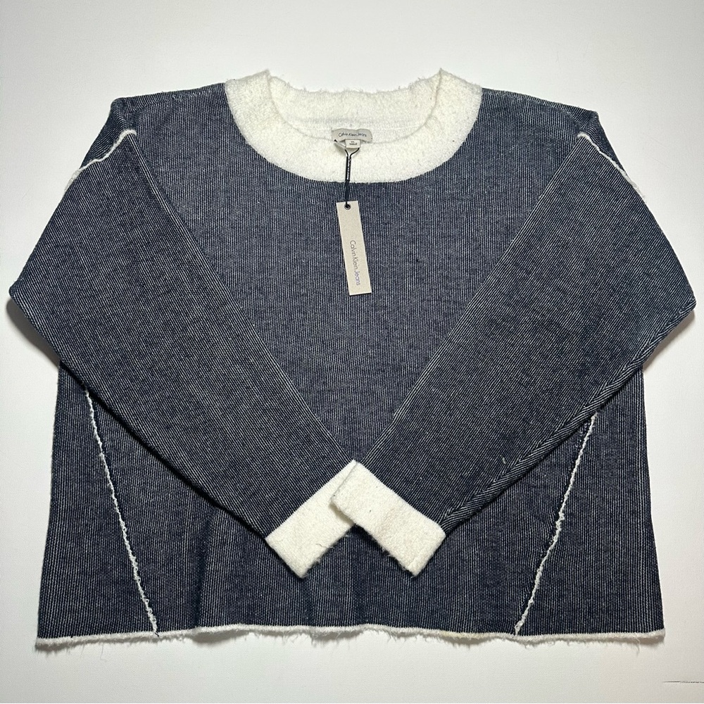 NWT Calvin Klein Jeans Contrast Trim Crewneck Cozy Sweater - Womens XL